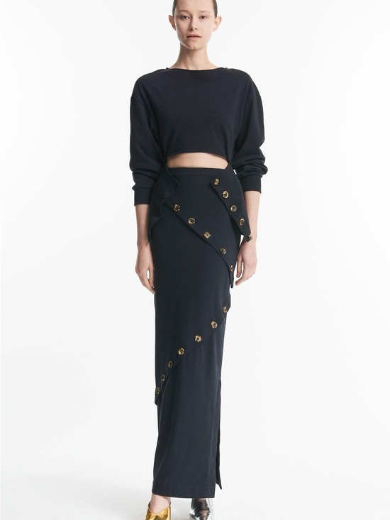 A.W.A.K.E MODE Dresses & Skirts - A.W.A.K.E. Mode Black Button Asymmetric Maxi Skirt S Organic Cotton